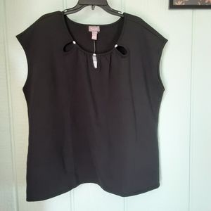 Rochelli #185 Women's Top Blouse Sz 1X Black Sleeves NWT Sleeveless